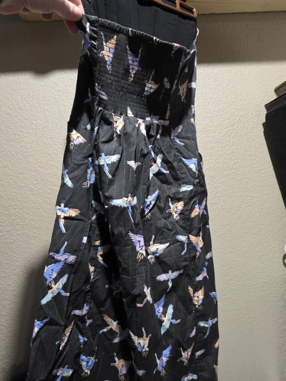 FREE PEOPLE Strapless BIRD PRINT Sunshine of Your Love POCKET Midi DRESS Size 6